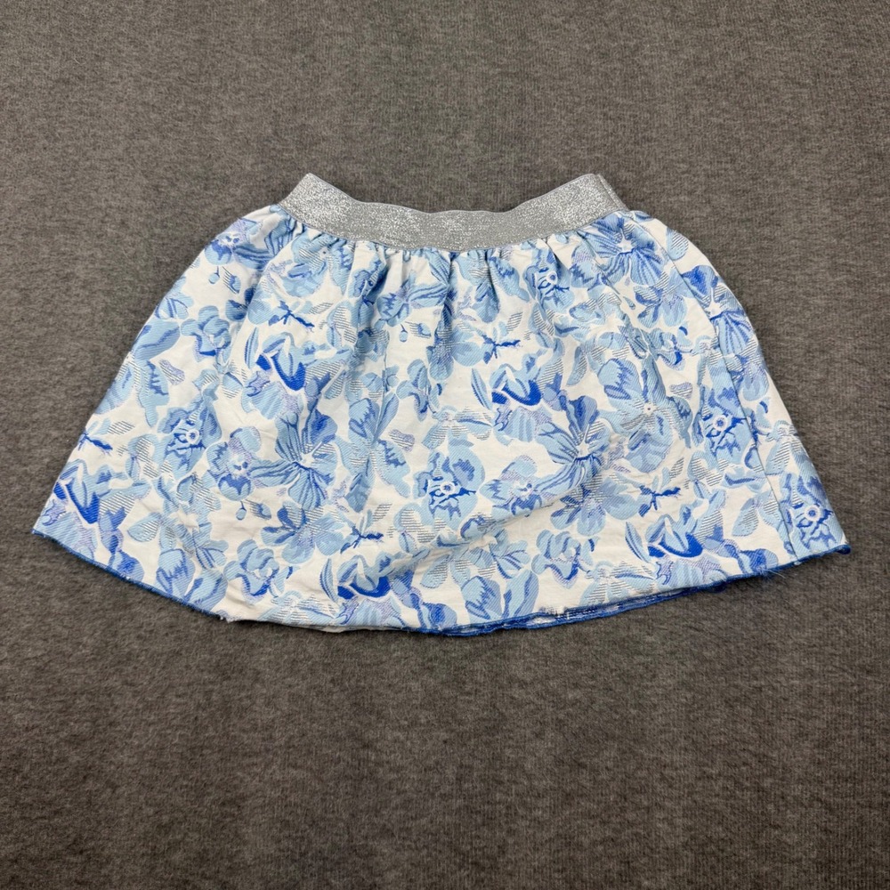Kidpik Floral Skirt Kids Size 7/8 Blue White Silver Glitter Waistband Jacquard